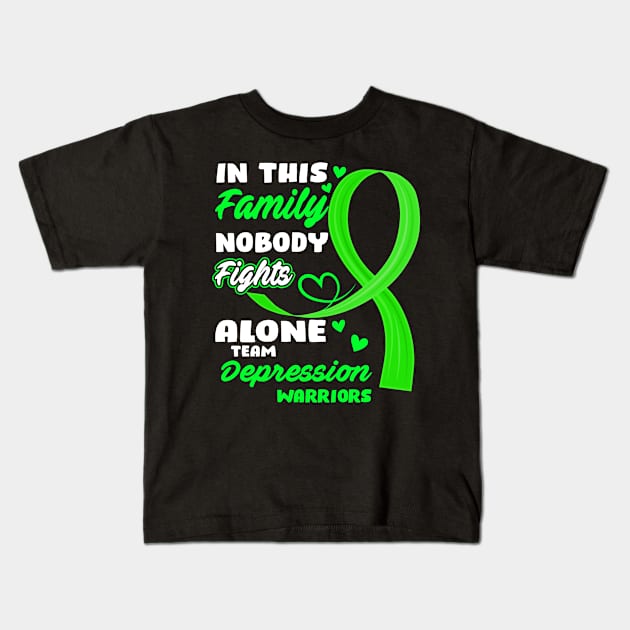 In This Family Nobody Fights Alone Team Depression Warriors Kids T-Shirt by ThePassion99